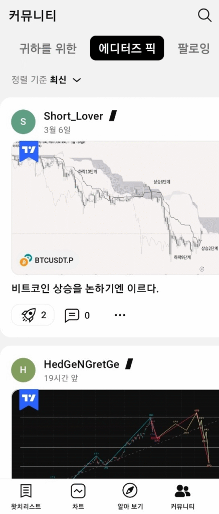TradingView 쇼셜 화면
