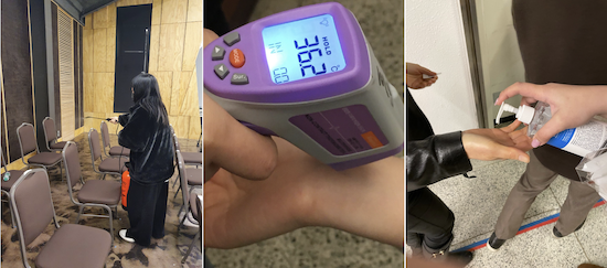 방역 절차를 진행 중인 학생들.png