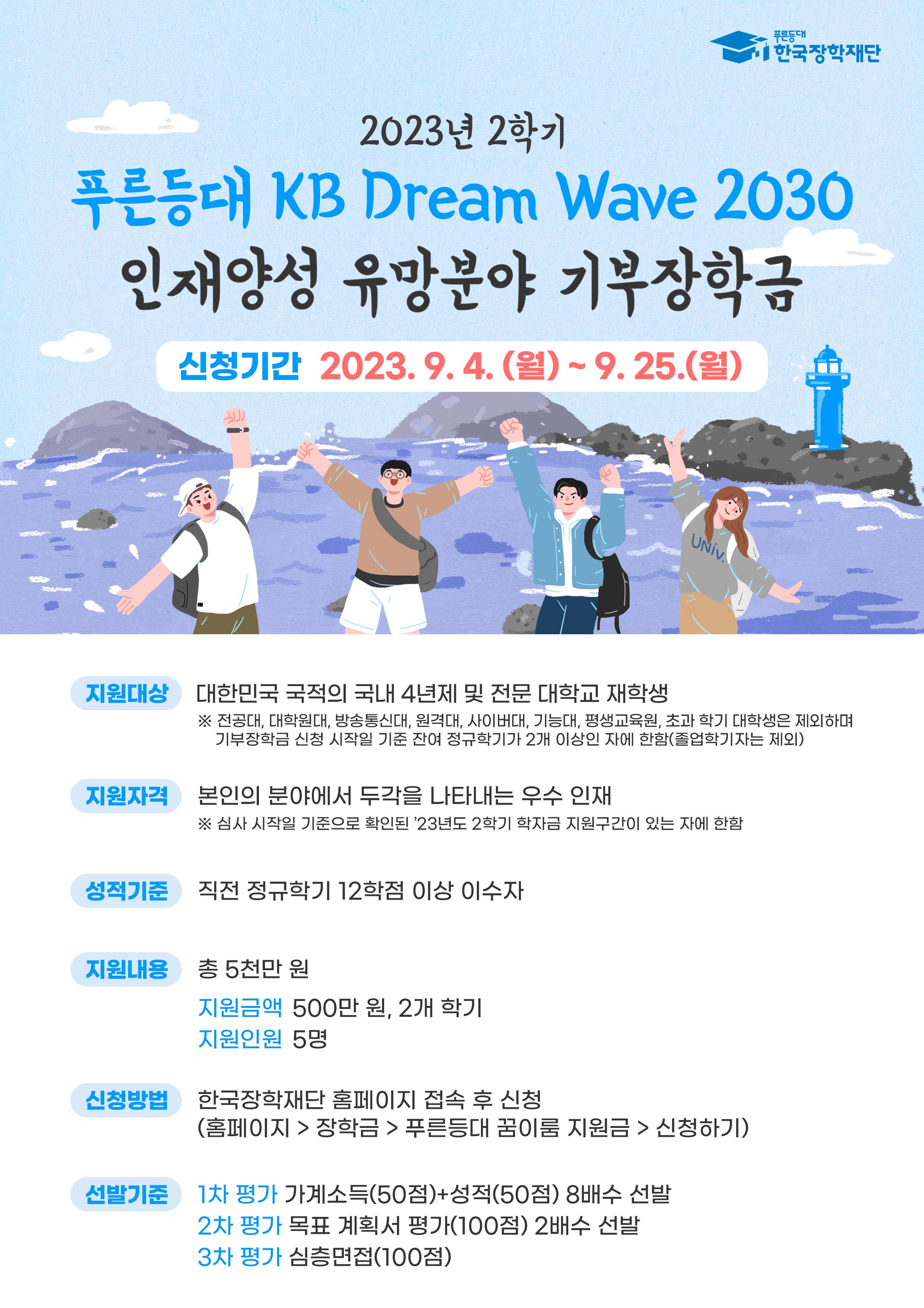 붙임3. 푸른등대 KB Dream Wave 2030 인재양성 유망분야 기부장학금 홍보 포스터.jpg