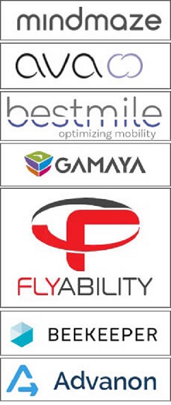 스위스의 대표적 스타트업인 ‘마인드메이즈’ ‘아바’ ‘베스트마일’ ‘가마야’ ‘플라이어빌리티’ ‘비키퍼’ ‘어드배넌’의 로고..jpg