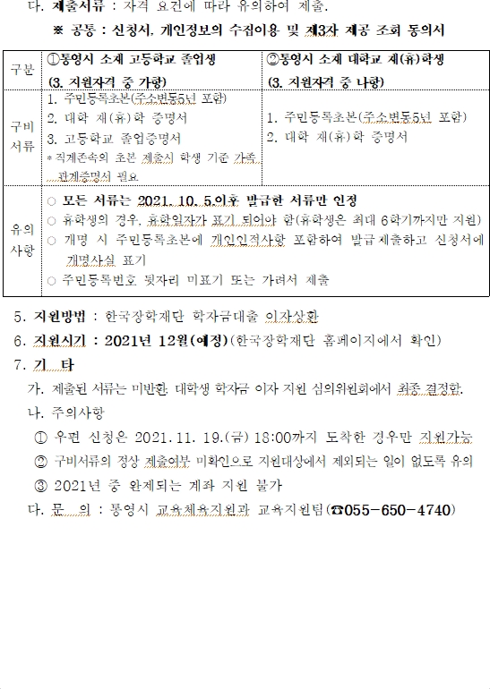 통영시 대학생 학자금 이자 지원 공고2.jpg